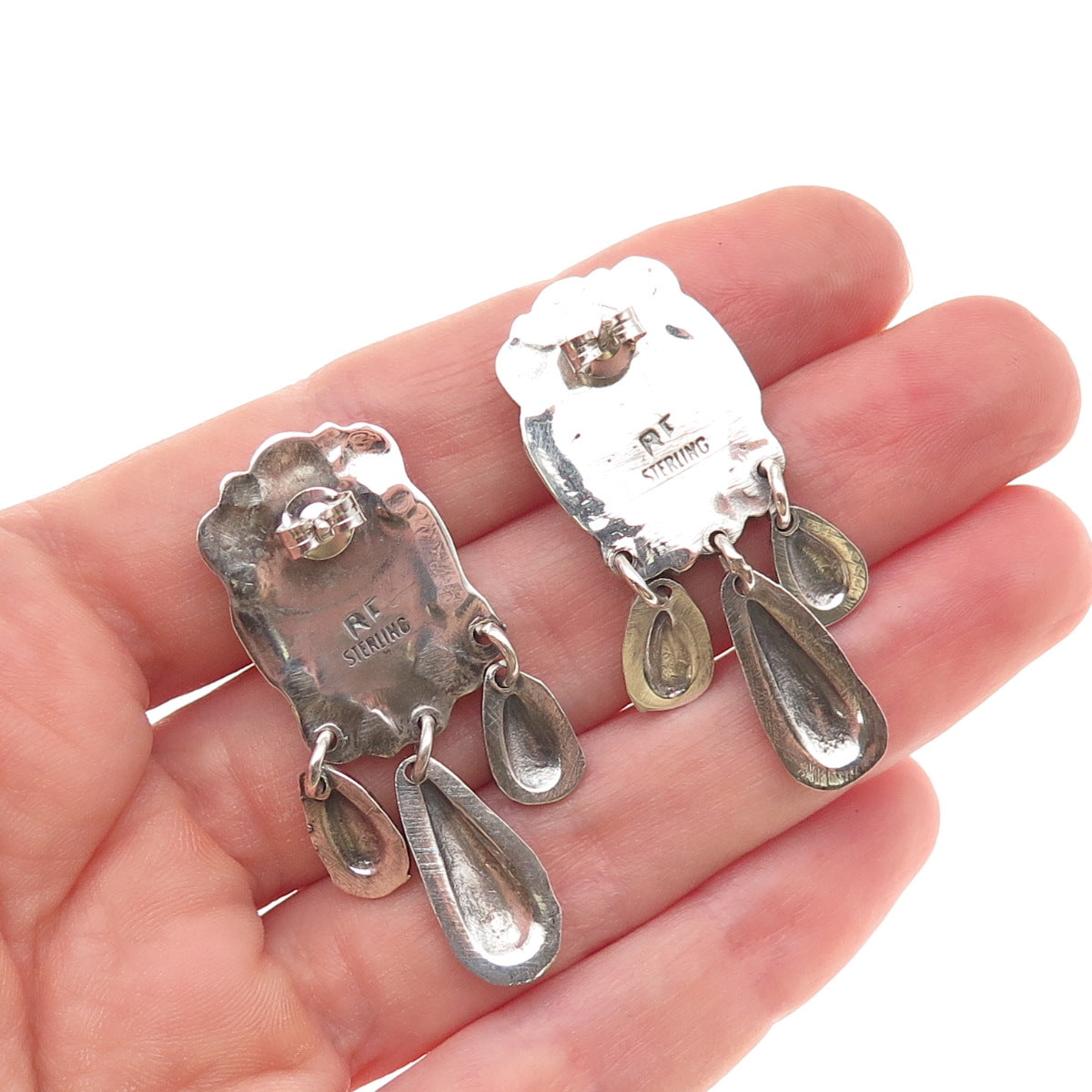 Rick Enriquez Navajo Old Pawn Sterling Silver Vintage Turquoise Dangle Earrings