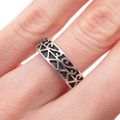 925 Sterling Silver Vintage Scroll Oxidized Band Ring Size 6.25