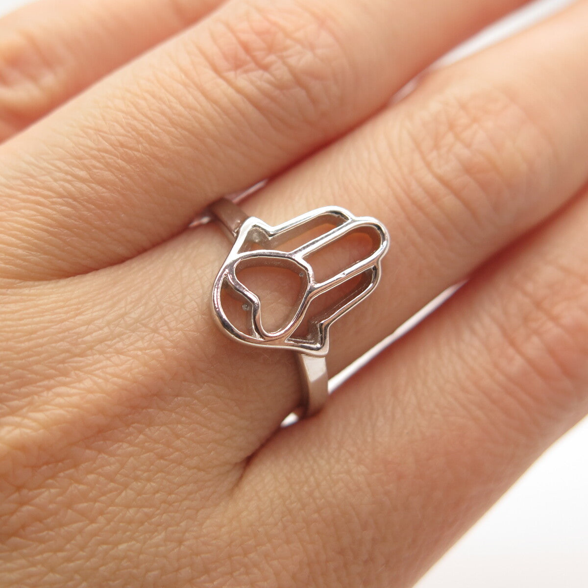 925 Sterling Silver Vintage Hamsa / Hand of Fatima Ring Size 7
