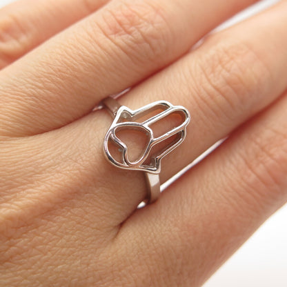 925 Sterling Silver Vintage Hamsa / Hand of Fatima Ring Size 7