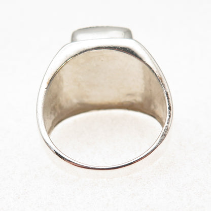 925 Sterling Silver Vintage Real Black Onyx Modernist Ring Size 12.25