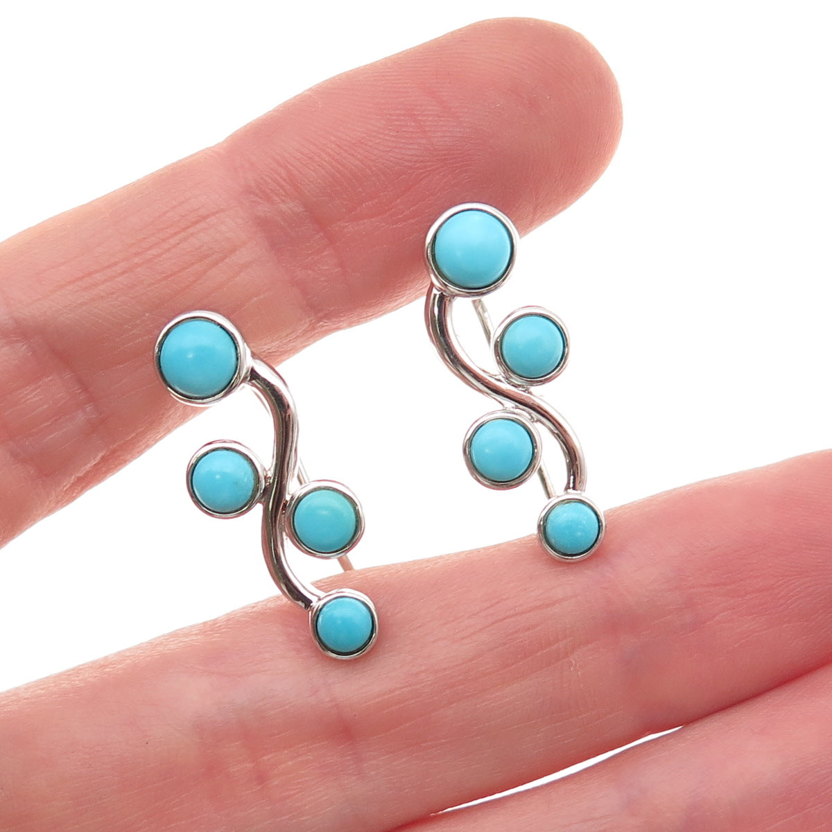 925 Sterling Silver Real Sleeping Beauty Turquoise Floral Earrings