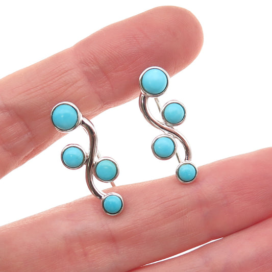 925 Sterling Silver Real Sleeping Beauty Turquoise Floral Earrings