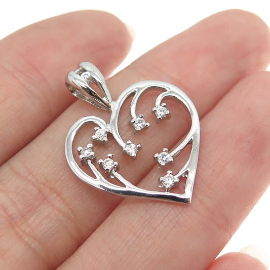 925 Sterling Silver Round-Cut C Z Sparkle Heart Pendant