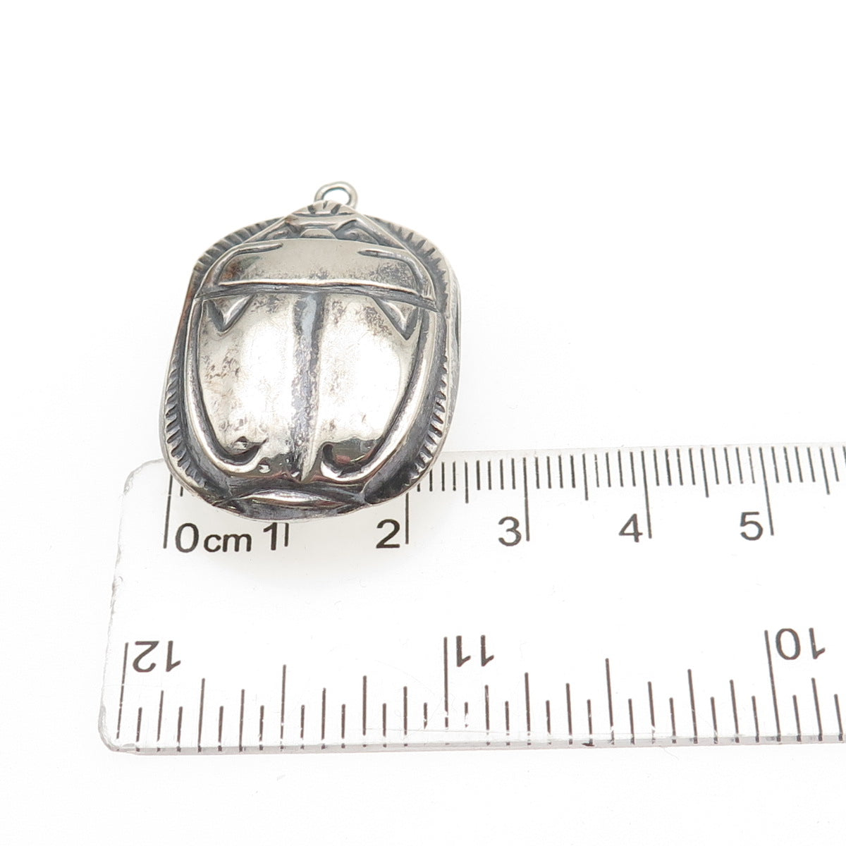 800 Silver Vintage Egypt Scarab Dual Sided Oxidized Charm Pendant