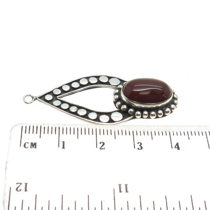 925 Sterling Silver Vintage Real Carnelian Gemstone Polka Dot Ethnic Pendant