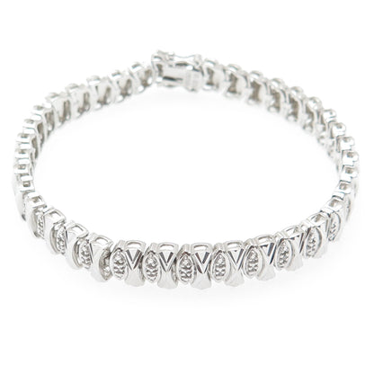 ROSS SIMONS 925 Sterling Silver Real Diamond Accent Bow Link Bracelet 7.25"
