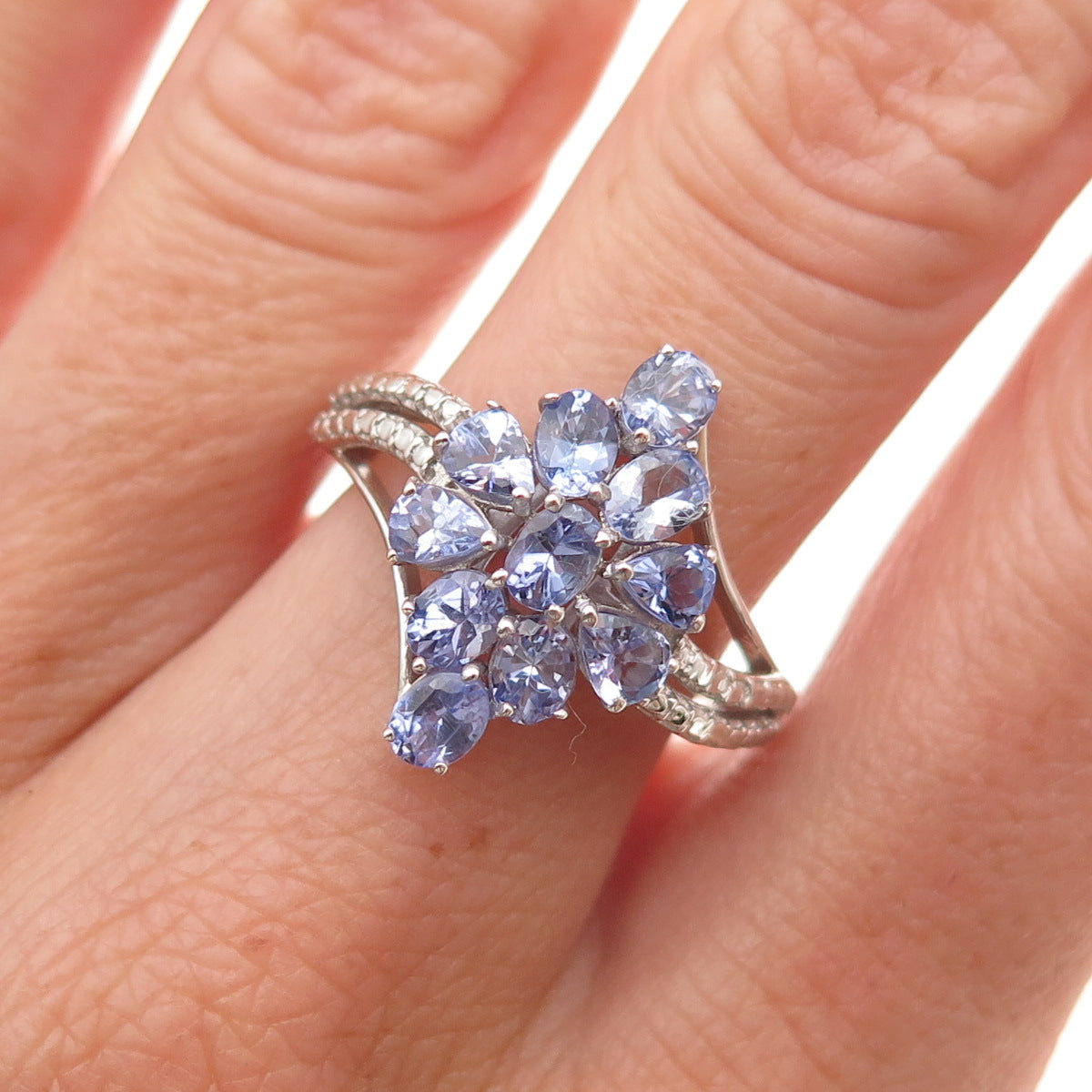 Chuck Clemency 925 Sterling Silver Real Multi-Cut Tanzanite Ring Size 7.25