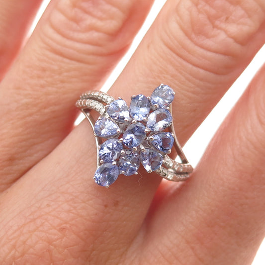 Chuck Clemency 925 Sterling Silver Real Multi-Cut Tanzanite Ring Size 7.25