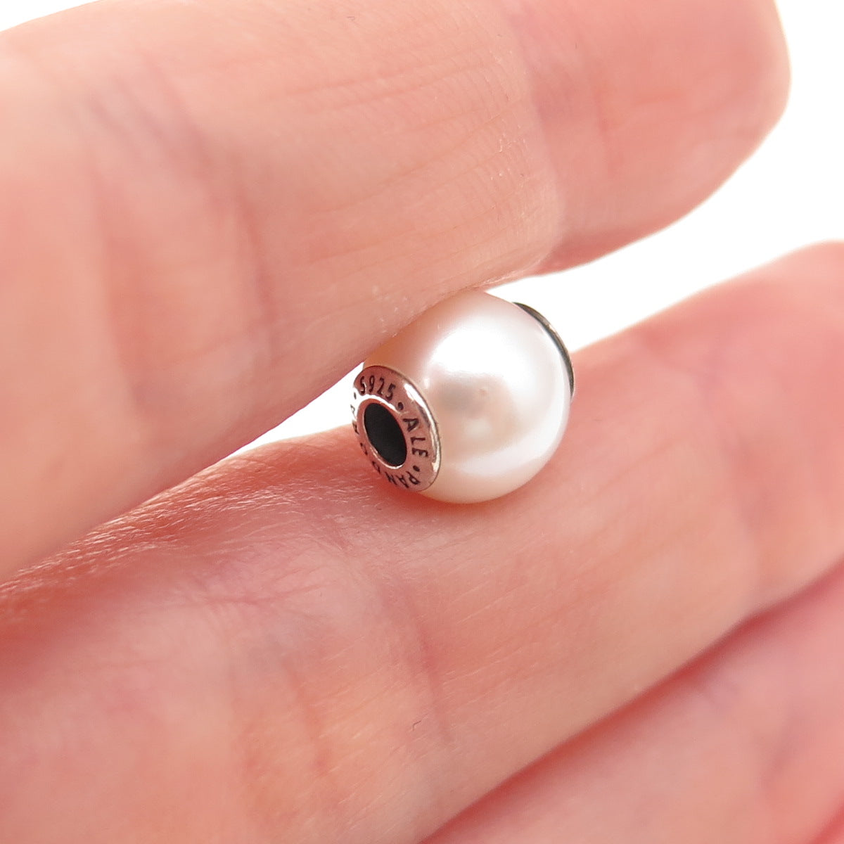 Pandora 925 Sterling Silver Real Pearl Essence Dignity Slide Bead Charm