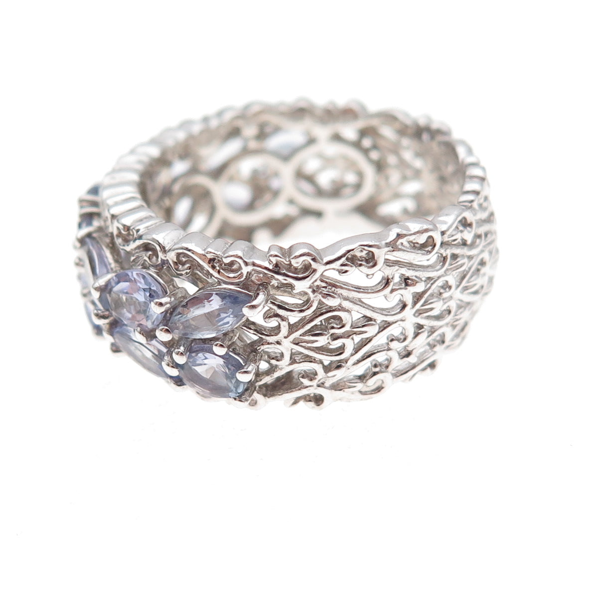 Chuck Clemency 925 Sterling Silver Real Multi-Cut Tanzanite Band Ring Size 8.25