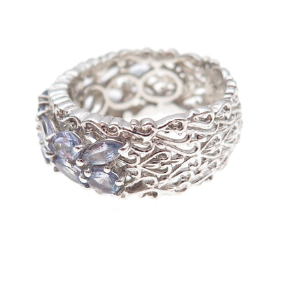 Chuck Clemency 925 Sterling Silver Real Multi-Cut Tanzanite Band Ring Size 8.25