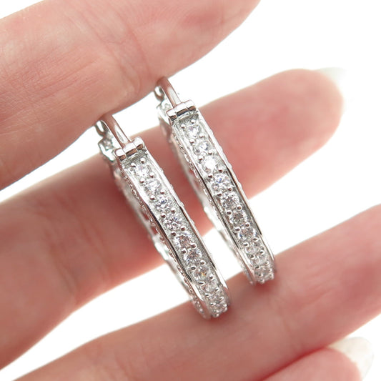 925 Sterling Silver Round-Cut C Z Ornate Hoop Earrings