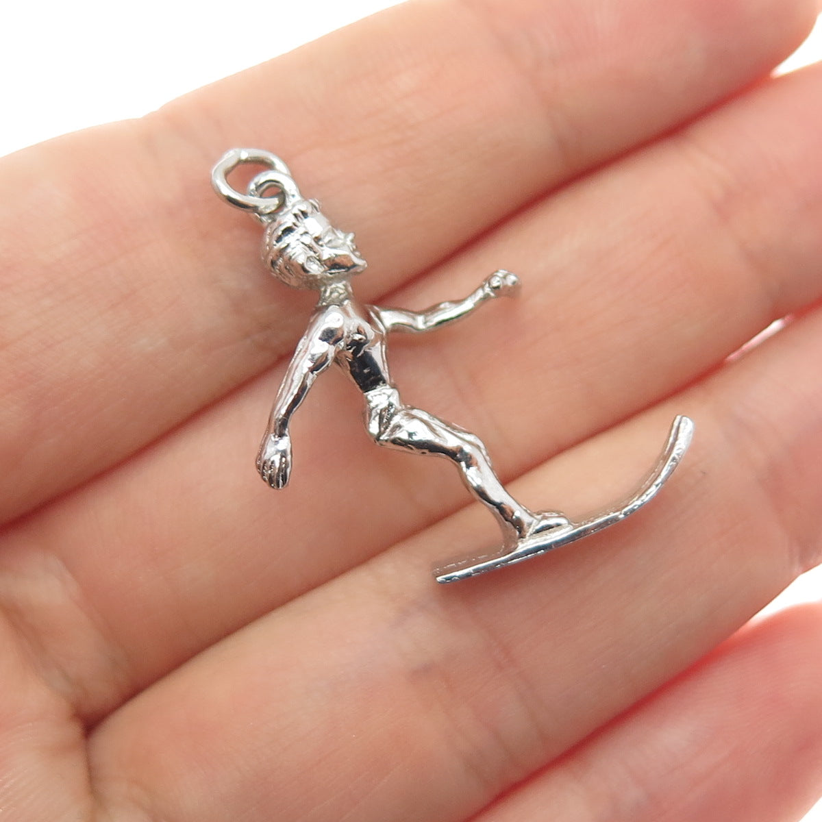 925 Sterling Silver Vintage Waterskier 3D Charm Pendant
