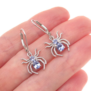 Chuck Clemency 925 Sterling Silver Real Tanzanite Spider Dangle Earrings