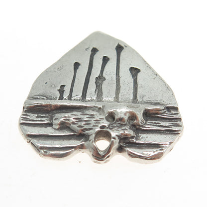 925 Sterling Silver Vintage 1990 Modernist Heart Charm Pendant