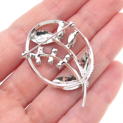 925 Sterling Silver Antique Art Deco Rhinestone Floral Pin Brooch