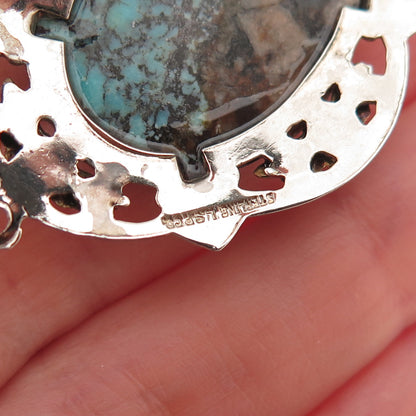 L.S. Peterson Co. 925 Sterling 10K Gold Antique Art Deco Real Turquoise Pendant
