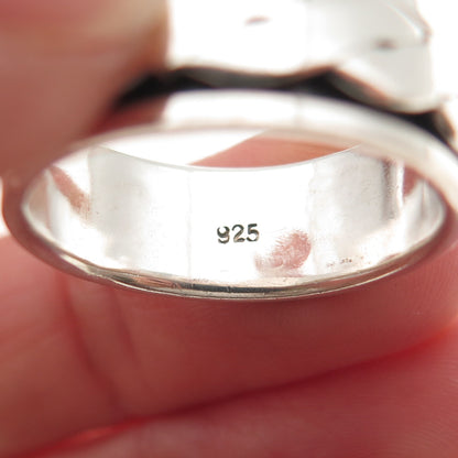 925 Sterling Silver Vintage Woven Oxidized Rotating Band Ring Size 9