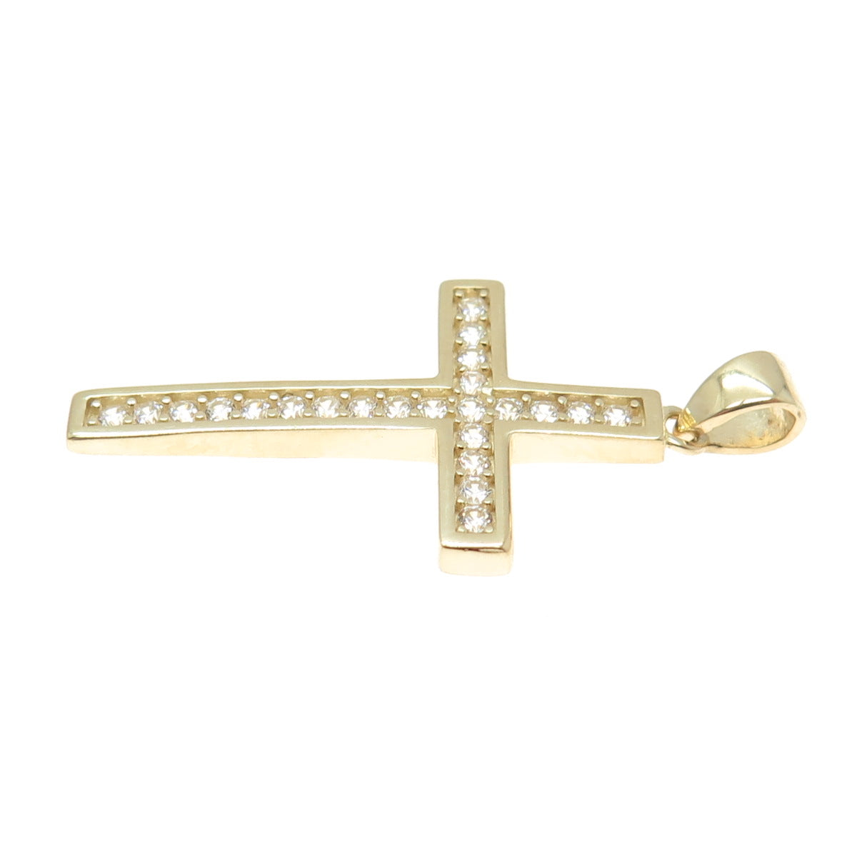 14K Yellow Gold Round-Cut C Z Cross Religious Charm Pendant