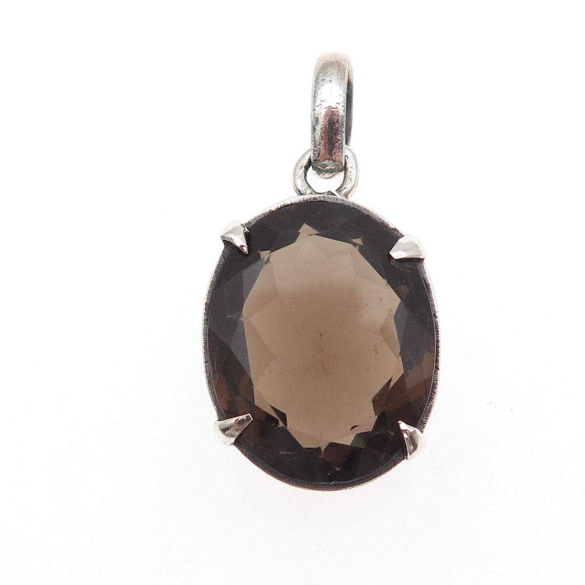 925 Sterling Silver Vintage Real Oval-Cut Smoky Quartz Charm Pendant