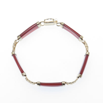 925 Sterling Gold Plated Vintage Real Carnelian Chinese Character Bracelet 7"