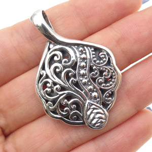 925 Sterling Silver Vintage Modernist Scroll Oxidized Charm Pendant