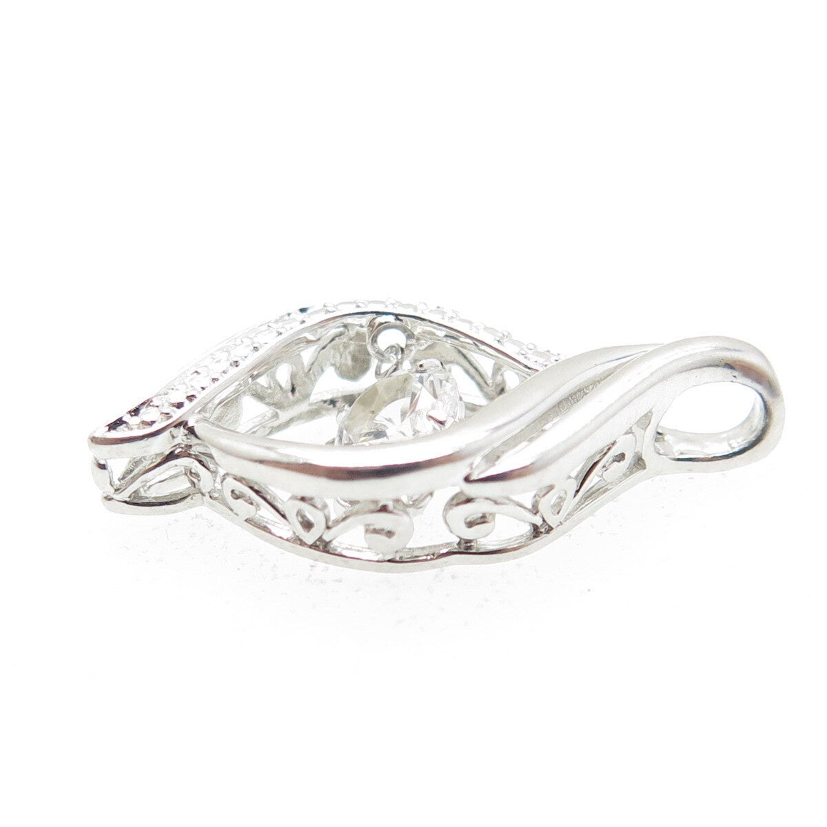 925 Sterling Silver Real Round-Cut White Topaz Twisted Pendant