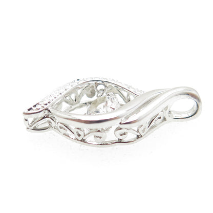 925 Sterling Silver Real Round-Cut White Topaz Twisted Pendant