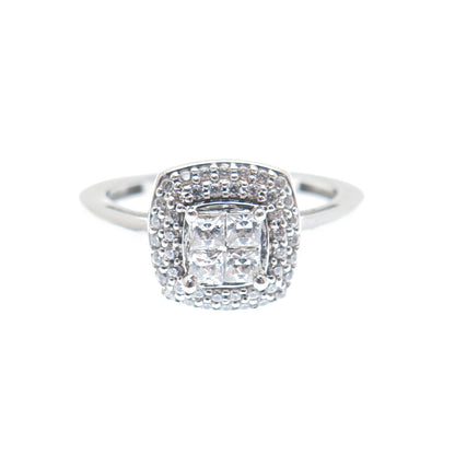 925 Sterling Silver Princess & Round-Cut C Z Engagement Ring Size 6.75