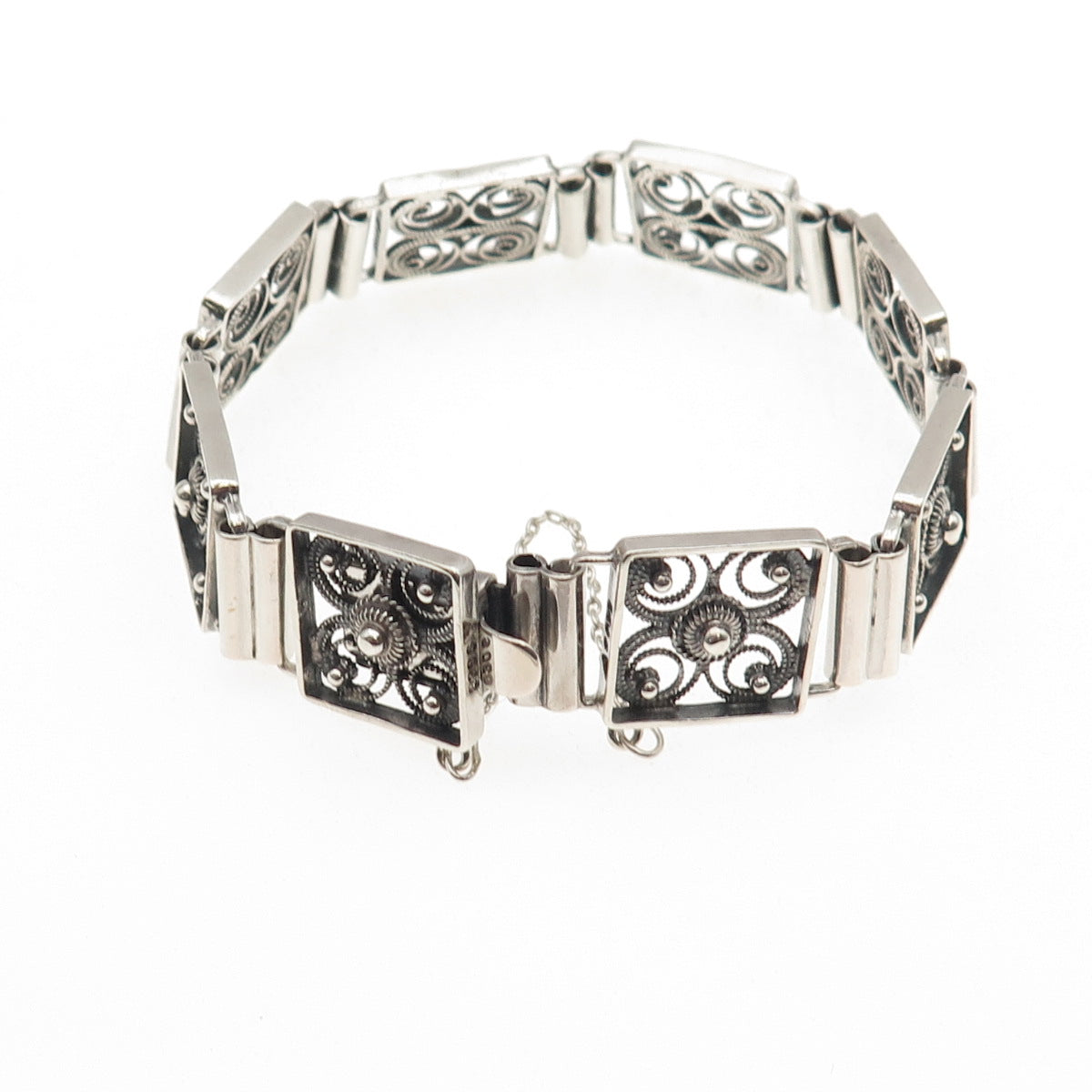 Finn Jensen 925S Sterling / 830S Silver Vintage Norway Floral Bracelet 7.25"