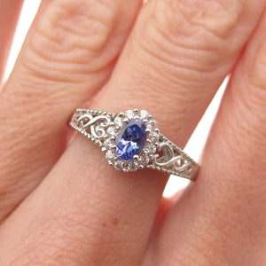 Chuck Clemency 925 Sterling Silver Real Tanzanite & White Topaz Ring Size 8.25