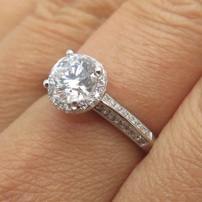 DIAMONOX 925 Sterling Silver Round-Cut Shaped C Z Engagement Ring Size 7