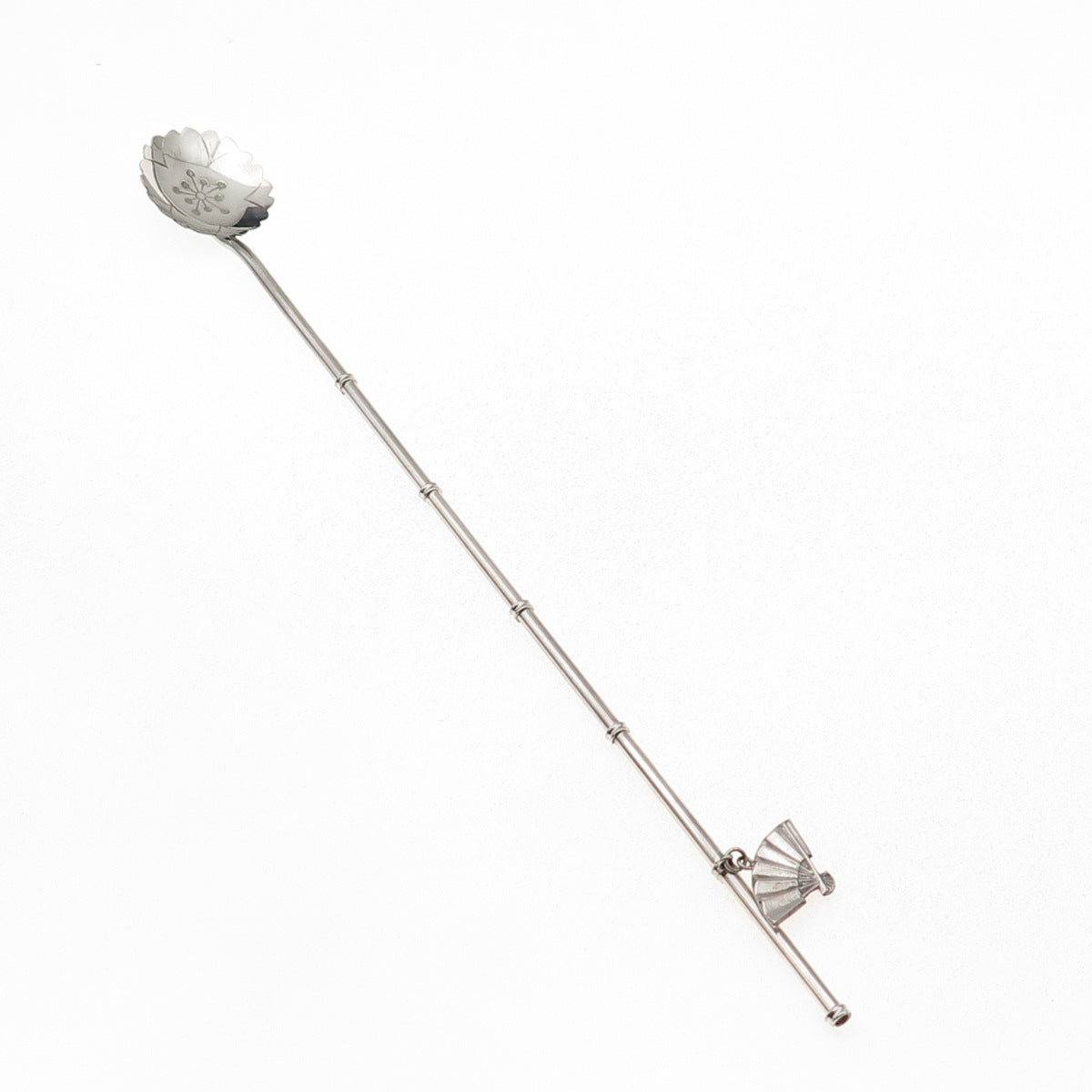 925 Sterling Silver Antique Japan Fan Charm Bamboo Iced Tea Straw Spoon
