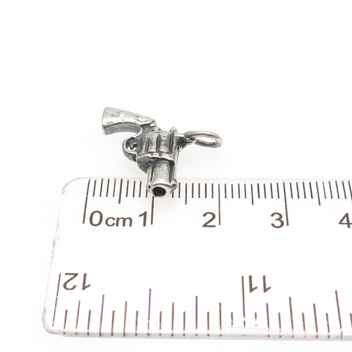 925 Sterling Silver Vintage Revolver Oxidized Mini Charm Pendant