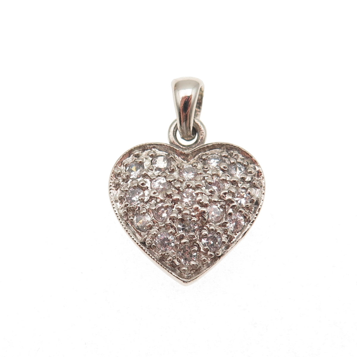925 Sterling Silver Round-Cut C Z Sparkle Heart Charm Pendant