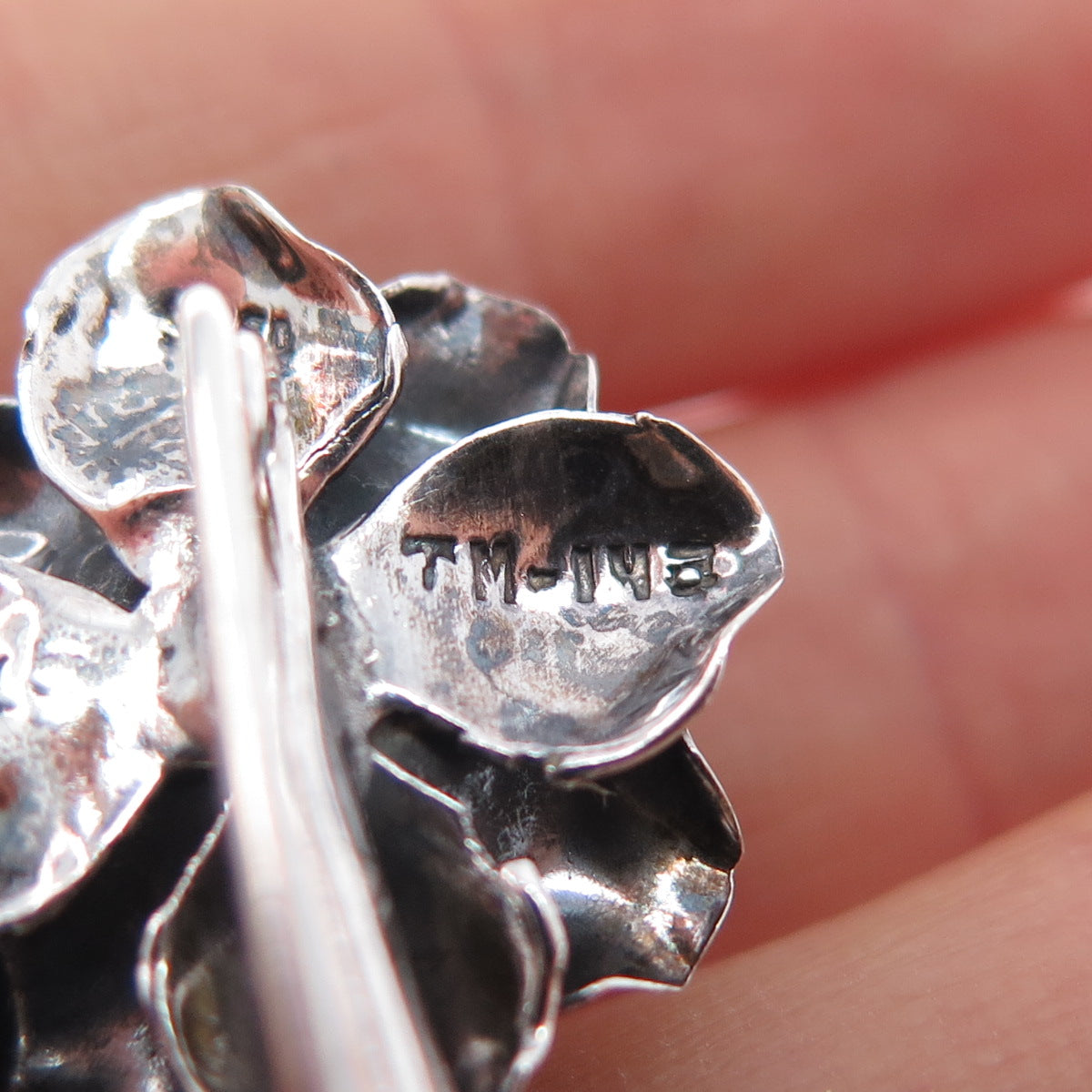 925 Sterling Silver Vintage Mexico Rose Flower Oxidized Pin Brooch