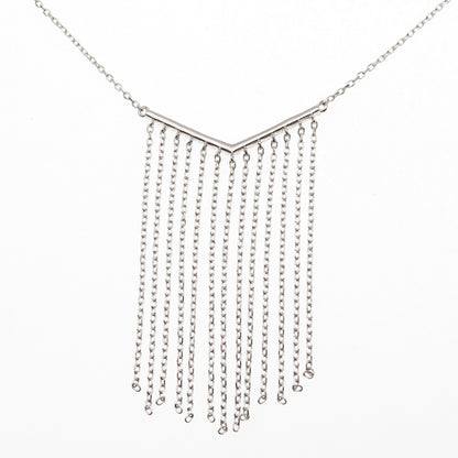 925 Sterling Silver Round-Cut C Z V-Shape Tassel Cable Chain Necklace 24"