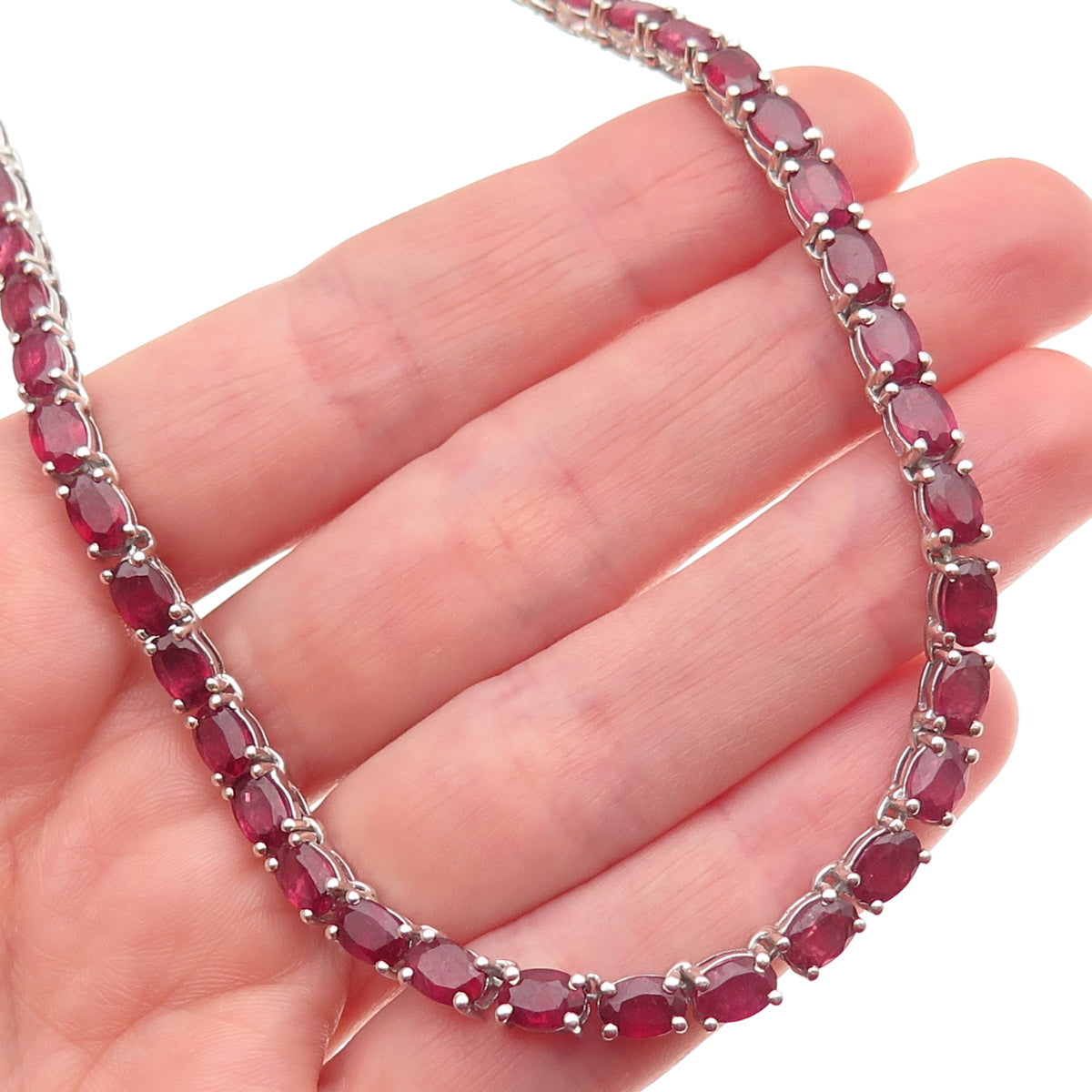 Chuck Clemency 925 Sterling Silver Real Ruby & White Topaz Chain Necklace 18"