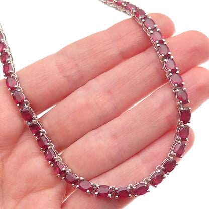 Chuck Clemency 925 Sterling Silver Real Ruby & White Topaz Chain Necklace 18"