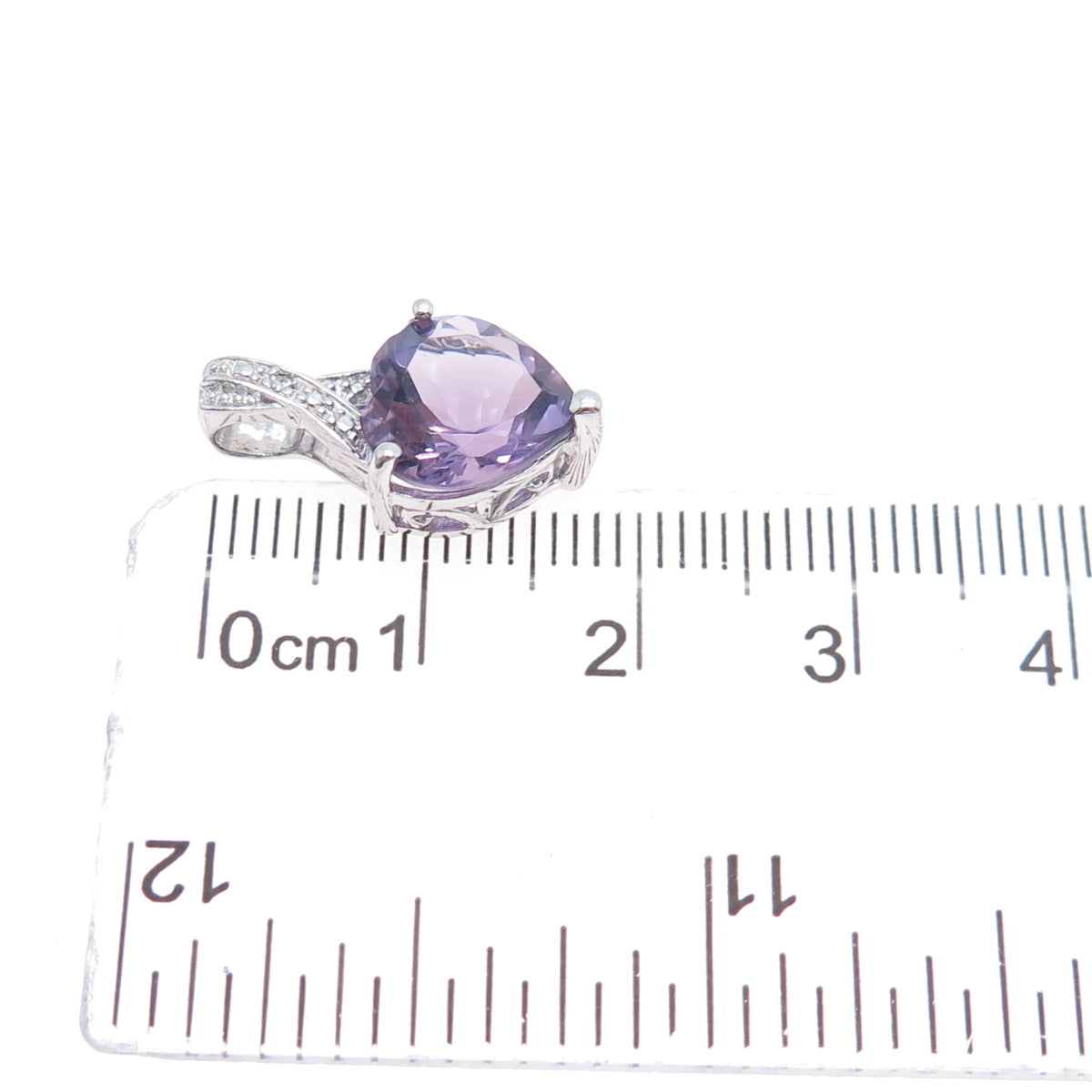 SAI 925 Sterling Silver Real Diamond Accent & Heart-Cut Amethyst Mini Pendant