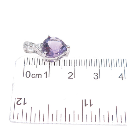 SAI 925 Sterling Silver Real Diamond Accent & Heart-Cut Amethyst Mini Pendant