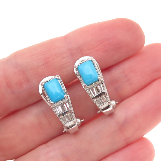 Chuck Clemency Sterling Silver Real Turquoise & White Topaz Omega Back Earrings