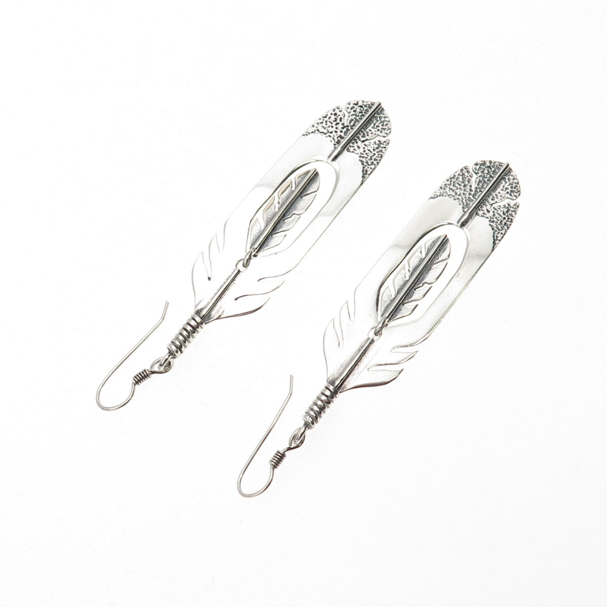 Silver Cloud Old Pawn 925 Sterling Vintage Southwestern Feather Dangle Earrings