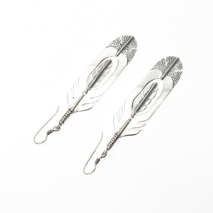 Silver Cloud Old Pawn 925 Sterling Vintage Southwestern Feather Dangle Earrings