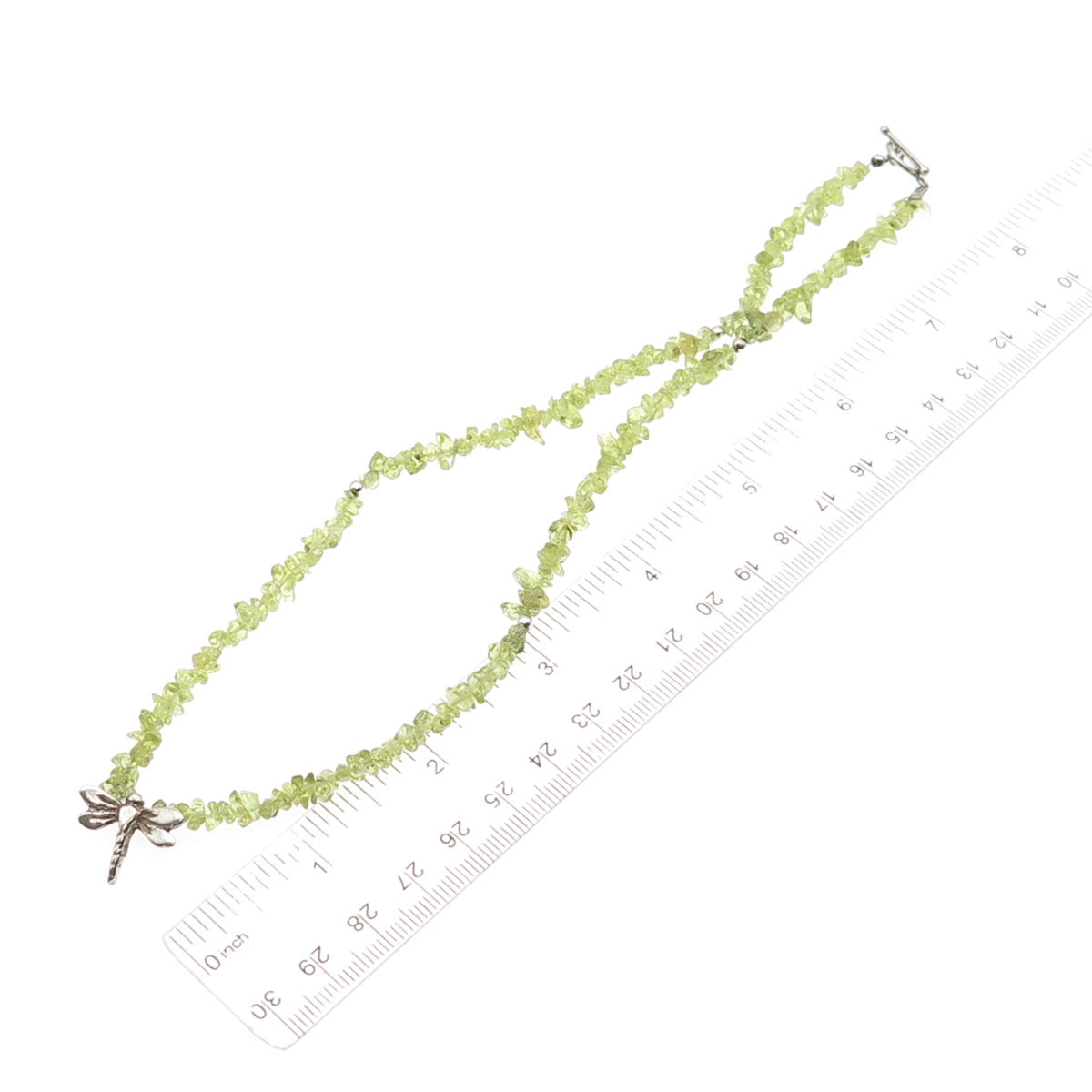 925 Sterling Silver Vintage IS Artisan Real Peridot Dragonfly Chain Necklace 16"