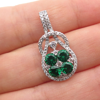 925 Sterling Silver Real Round-Cut Chrome Diopside & C Z Charm Pendant