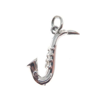 925 Sterling Silver Vintage Saxophone Minimalist 3D Charm Pendant