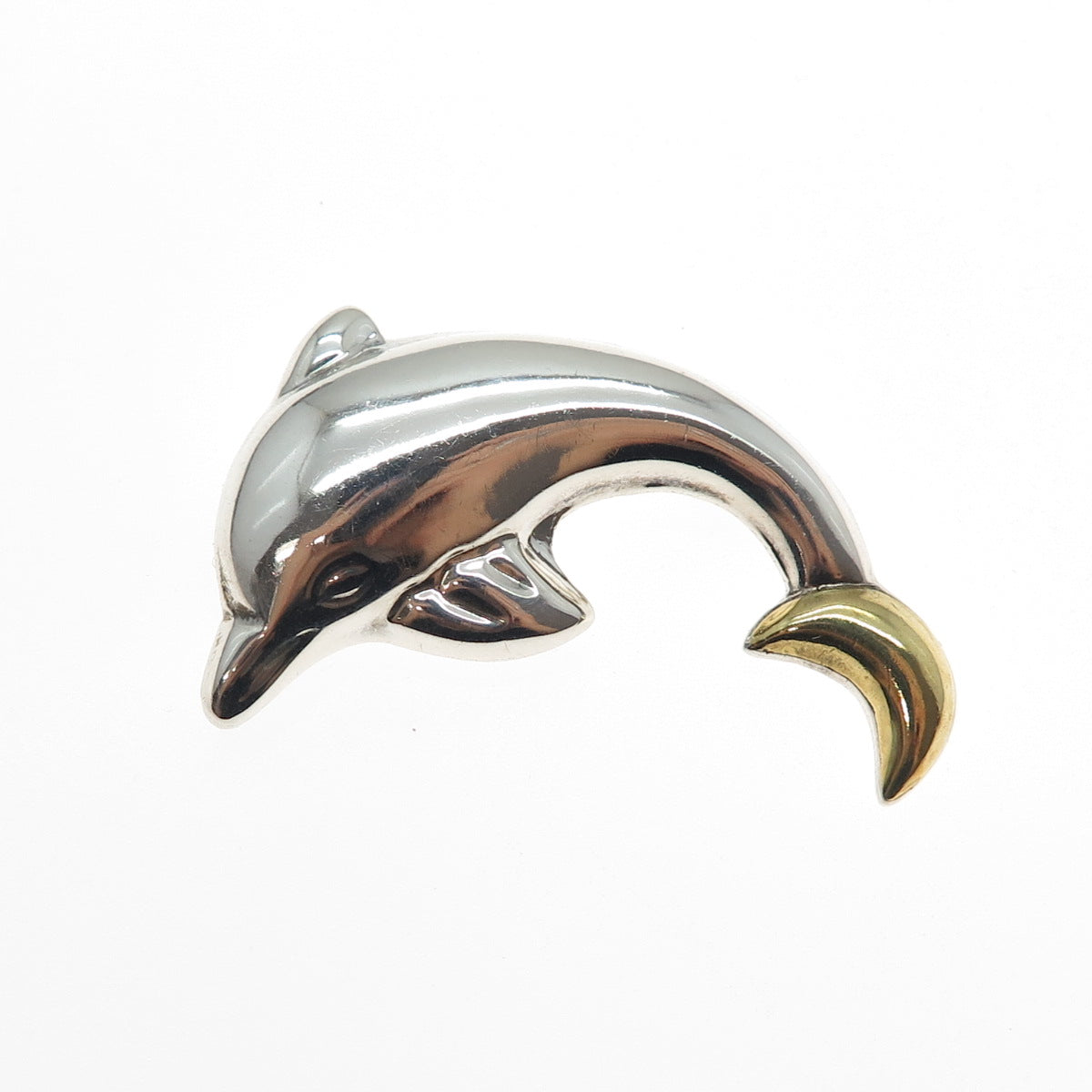 925 Sterling Silver 2-Tone Vintage Mexico Dolphin Pin Brooch