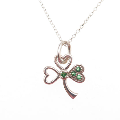 Solvar 925 Sterling Silver Real Chrome Diopside Clover Cable Chain Necklace 18"